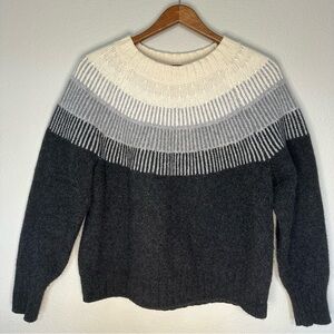 Everlane Womens Fair Isle Gray and White Wool Sweater